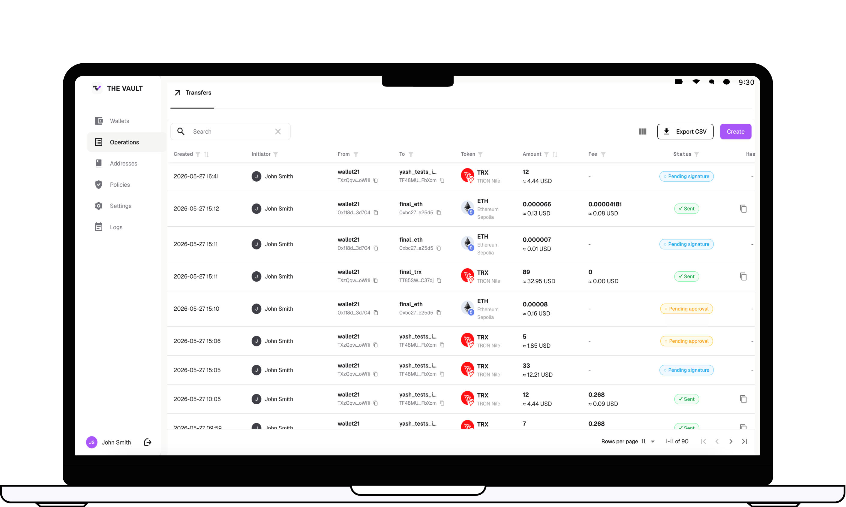 The Vault treasury dashboard