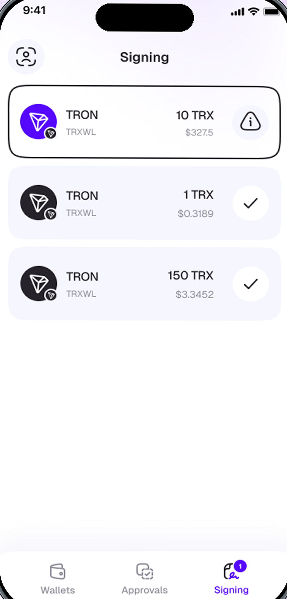 The signing queue in The Vault custody app